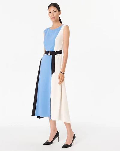 Colorblock Belted Midi Dress