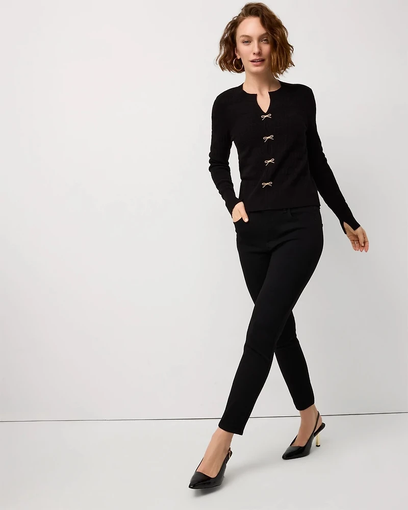 Bow Detail Textured Knit Pullover