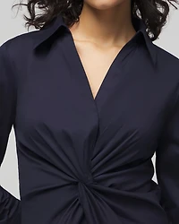 Petite Long Sleeve Twist Poplin Shirt