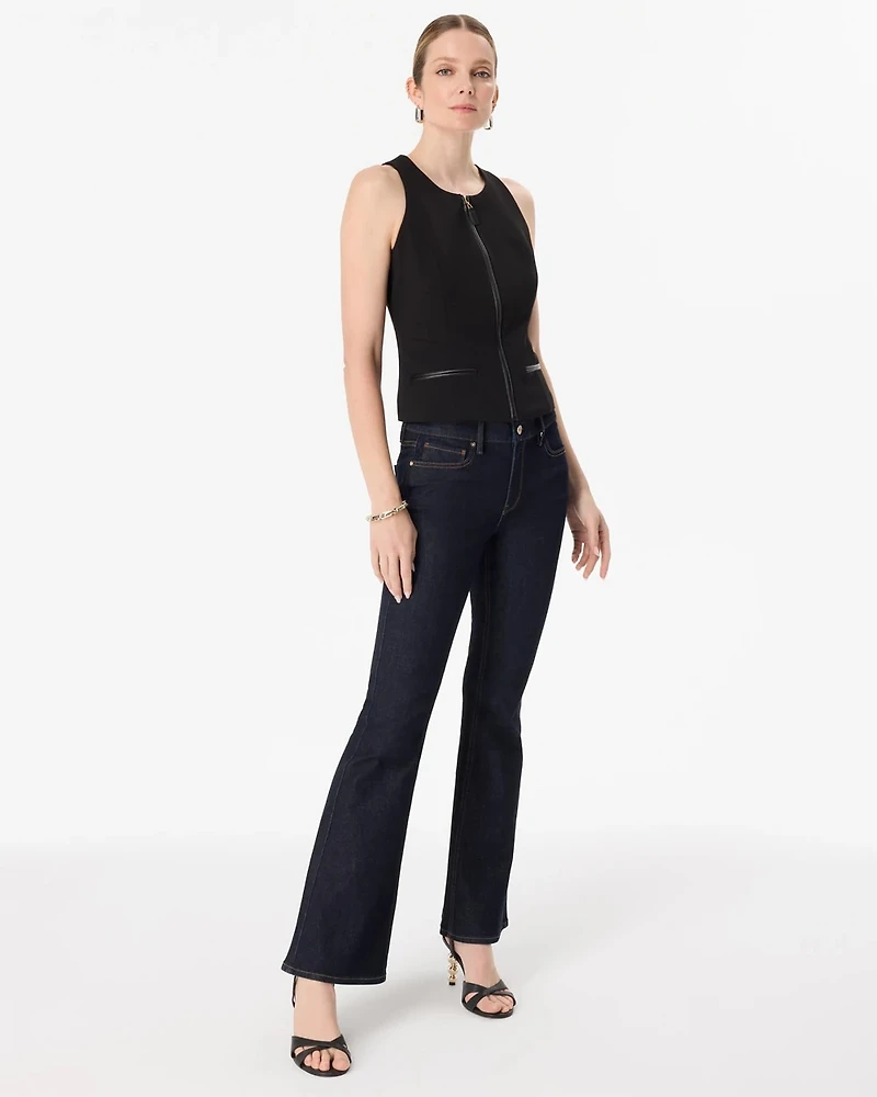 Faux Leather Trim Crepe Vest