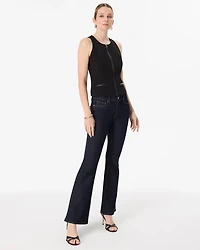 Faux Leather Trim Crepe Vest