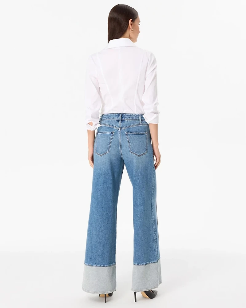 Blocked Hem High-Rise Wide Leg Jean