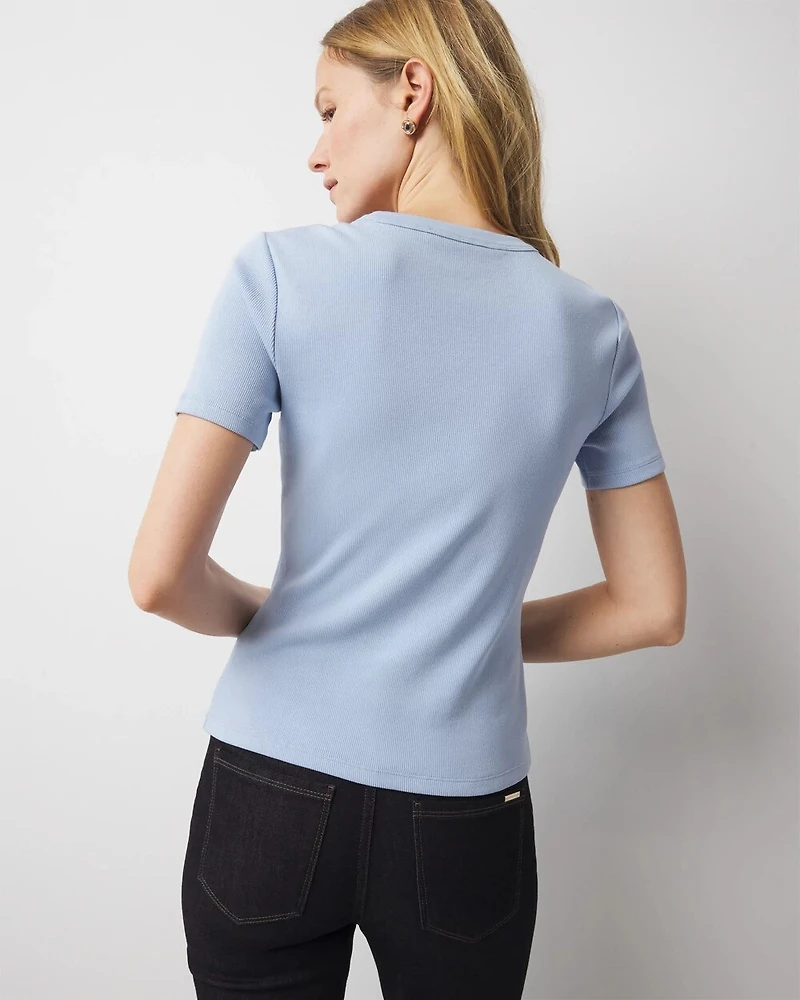 WHBM FORME™ Ribbed Stretch Button Shoulder Tee