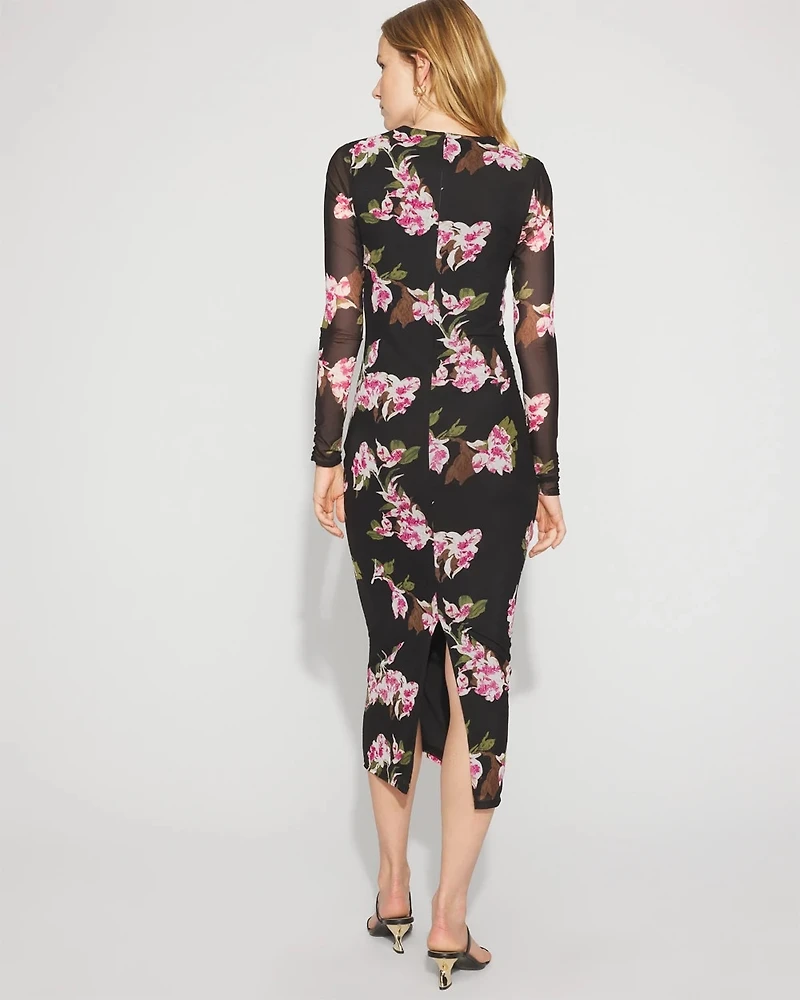 Bolero Sleeve Floral Mesh Midi Dress