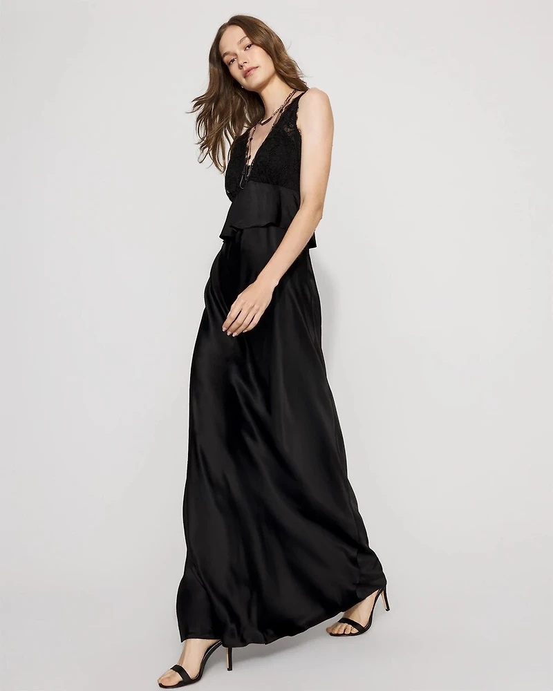Lace + Satin Peplum Maxi Dress