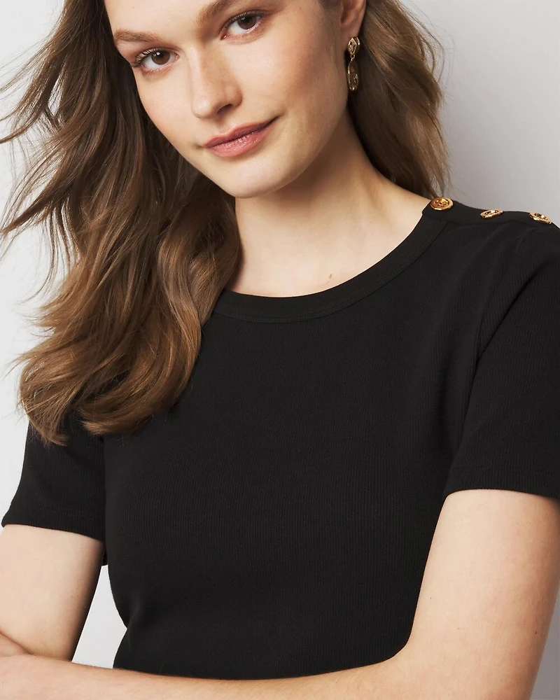 WHBM FORME™ Ribbed Stretch Button Shoulder Tee