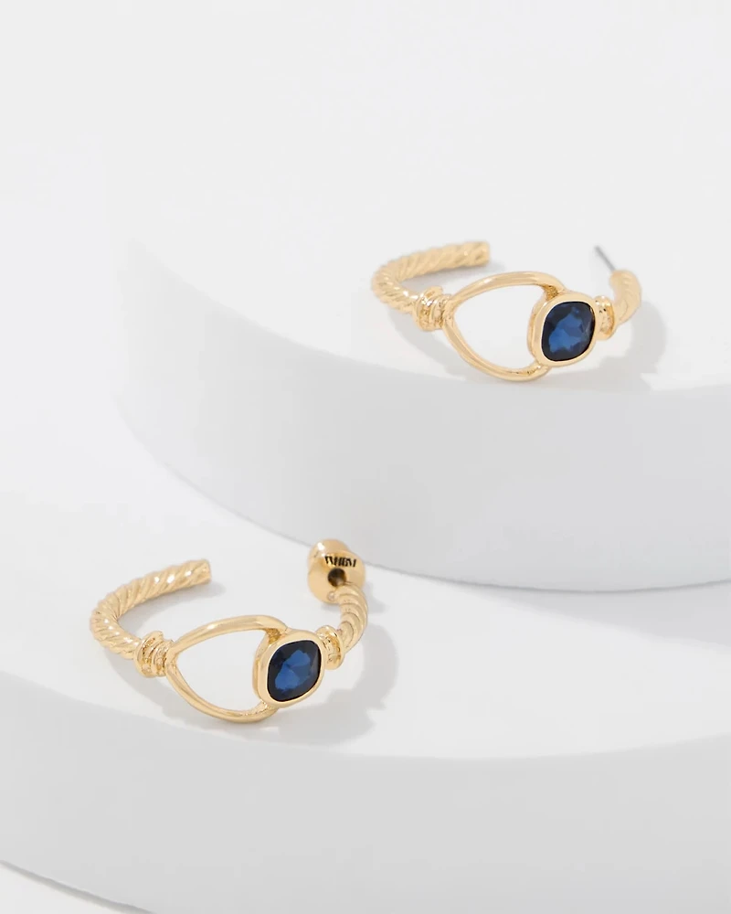 Navy Blue Stone Hoop Earrings