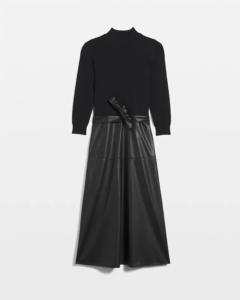 Petite 3/4 Sleeve Faux Leather Dress