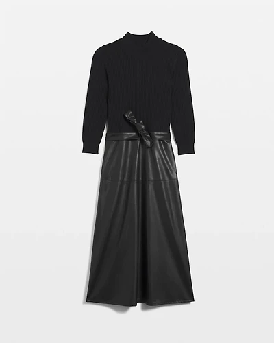 Petite 3/4 Sleeve Faux Leather Dress