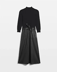 Petite 3/4 Sleeve Faux Leather Dress