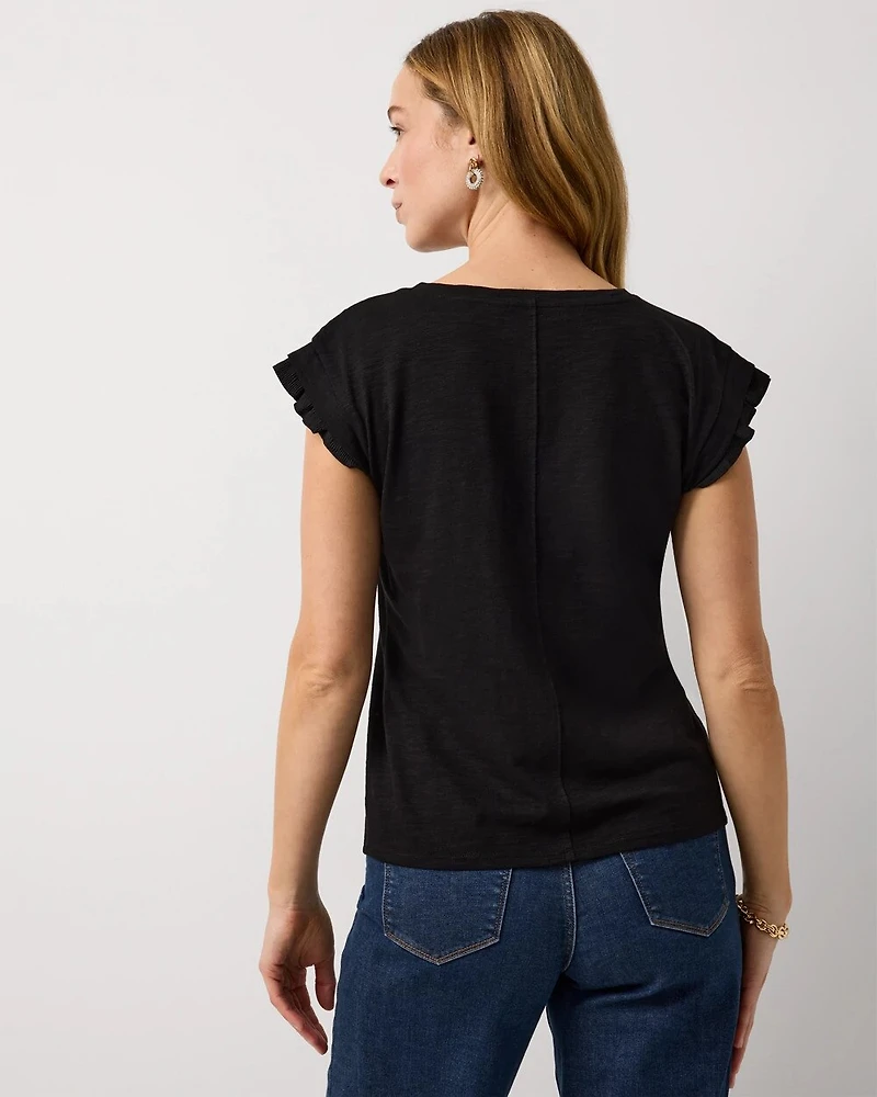 Pleat Sleeve V-neck Tee