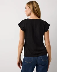 Pleat Sleeve V-neck Tee