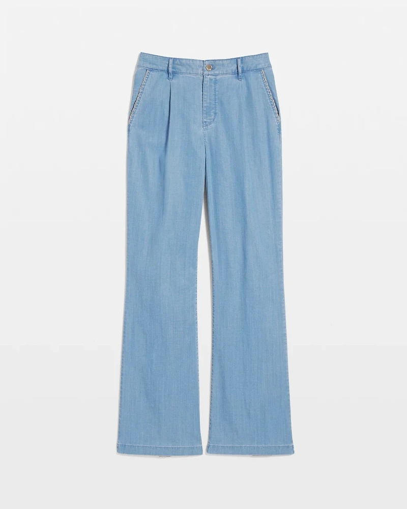 Petite High-Rise Wide-Leg Jean with Chain Trim