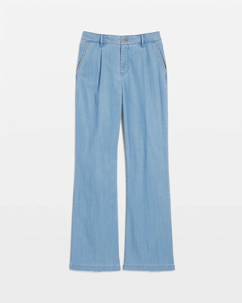 High-Rise Wide-Leg Jean with Chain Trim