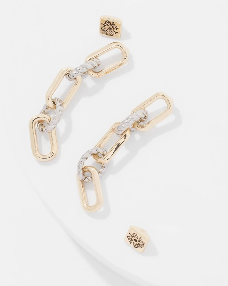 Mixed Metal Links Drop Earrings
