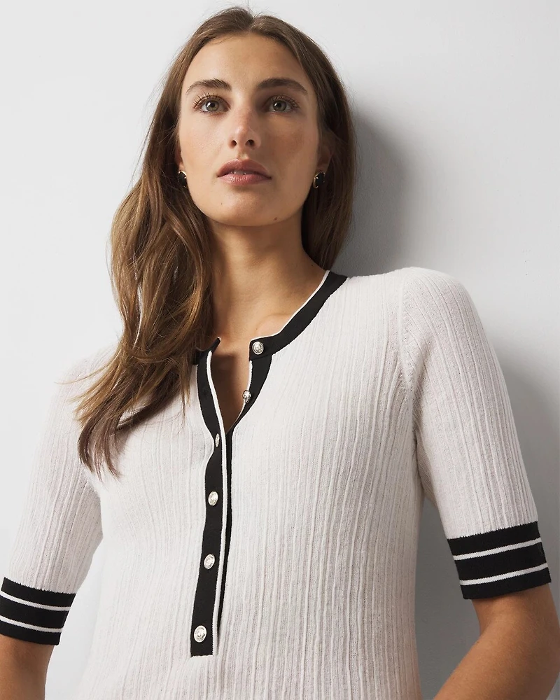 Elbow-Sleeve Henley Sweater