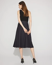 Petite Drop Waist Denim A-Line Midi Skirt