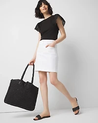 Petite Braided Waist Denim A-Line Miniskirt