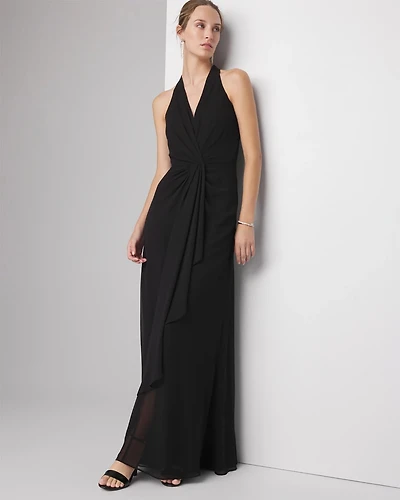 Sleeveless V-Neck Draped Maxi Gown