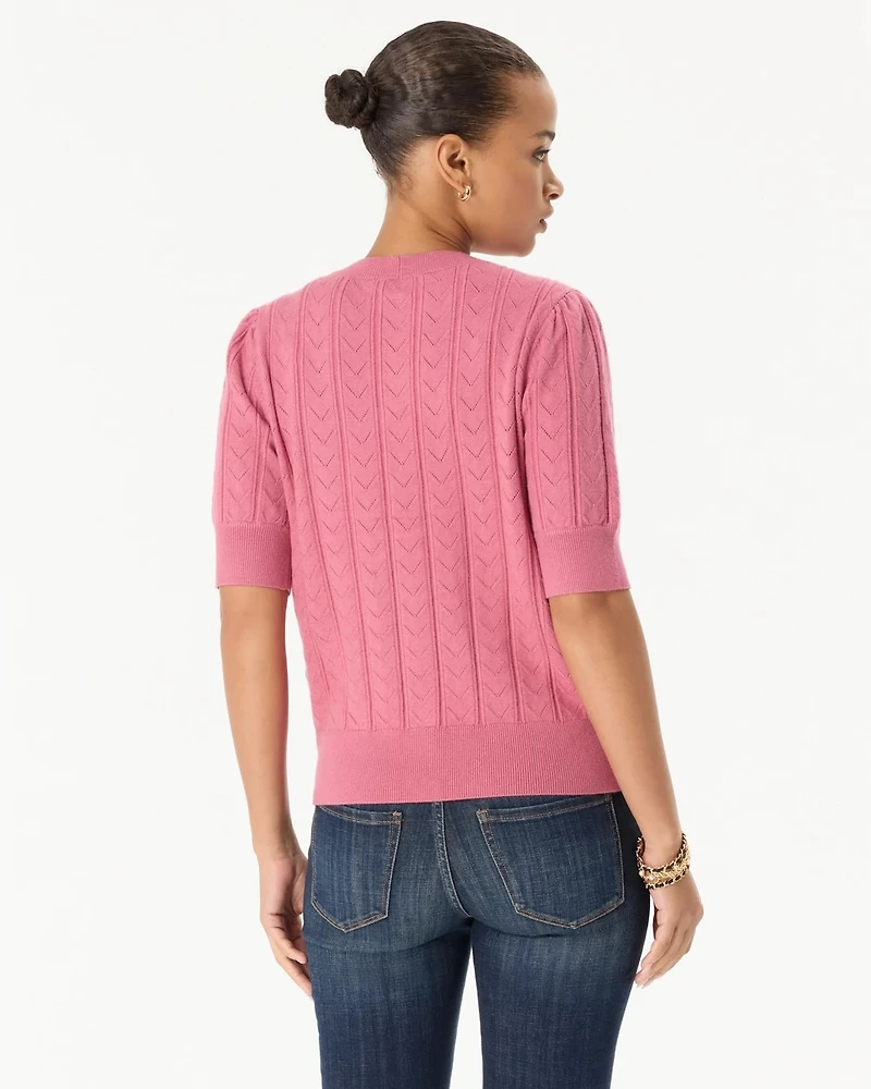 Short Sleeve Button Front V-neck Cardigan