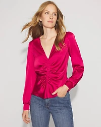 Ruched Front Satin Blouse