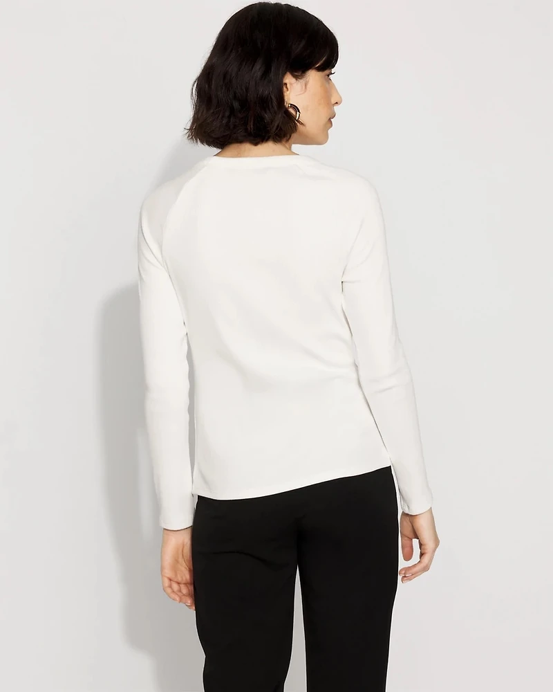 WHBM FORME™ Ribbed Stretch Button Long-Sleeve Tee