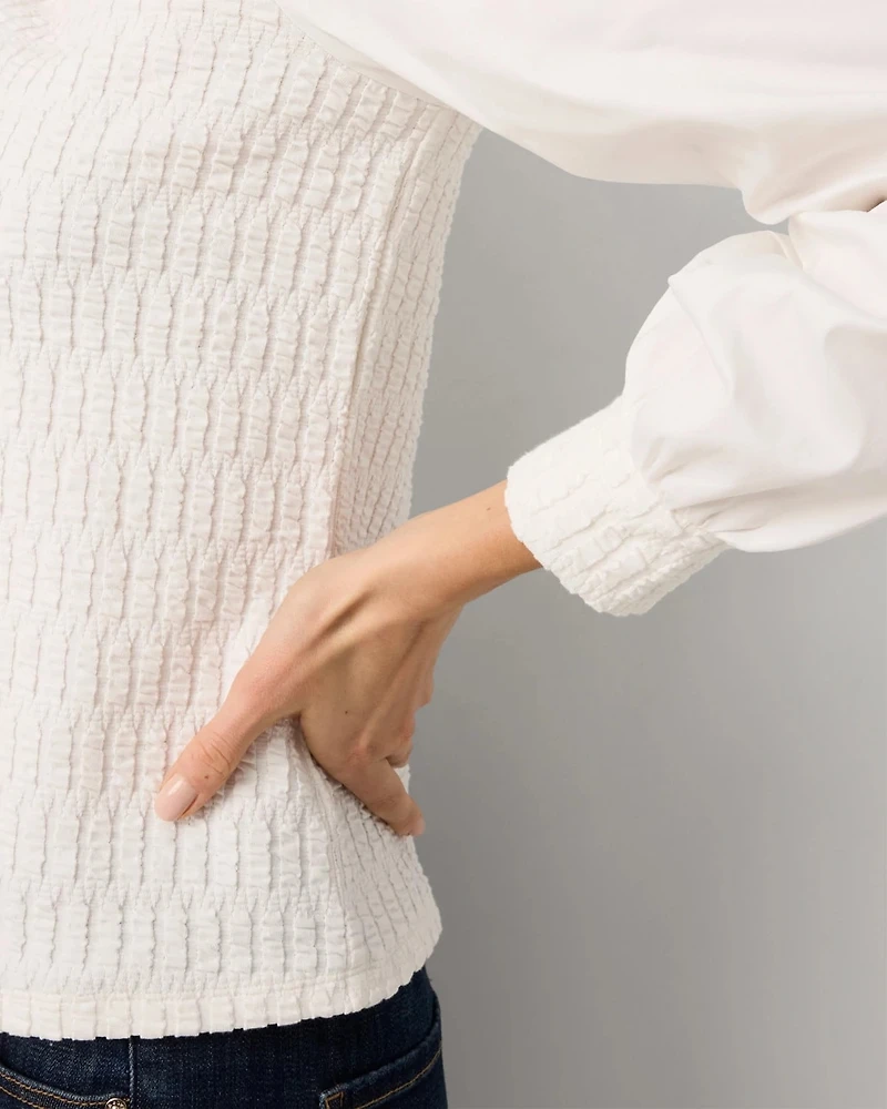 Knit + Poplin Long Sleeve Pullover