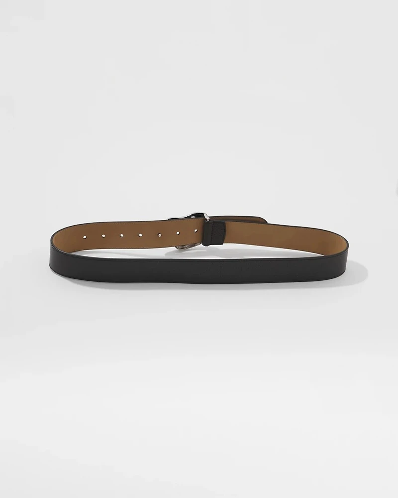 Leather Belt with Silver Sculptural Buckle