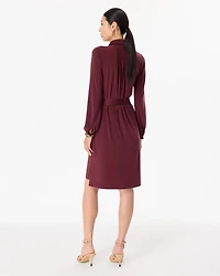 Long Sleeve Matte Jersey Shirtdress With Satin