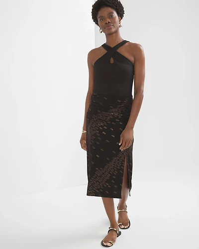 Ruched Seamed Midi Skirt