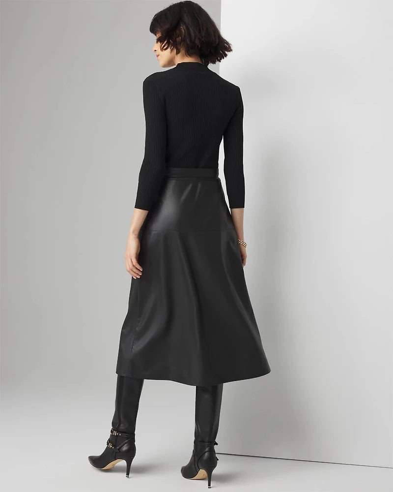 Petite 3/4 Sleeve Faux Leather Dress