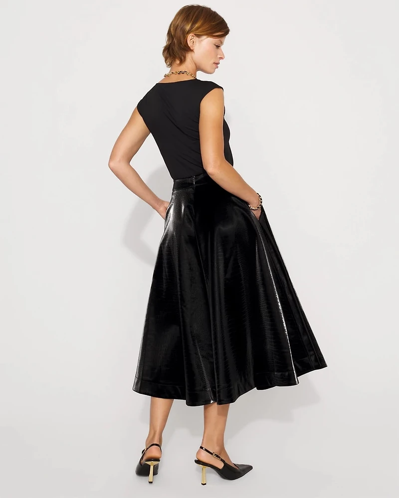 Faux Croc Midi Skirt