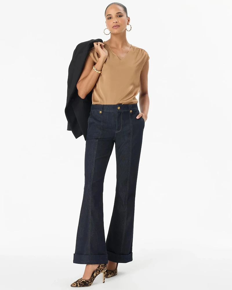 Cuffed High-Rise Flare Jean