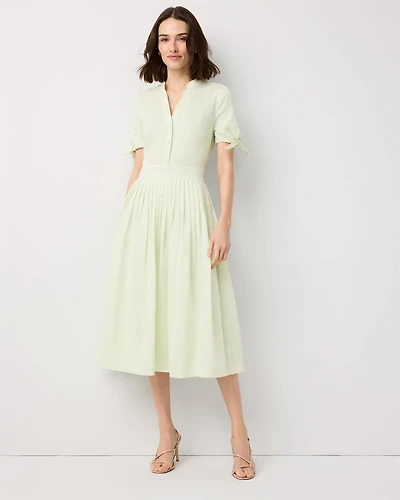 Tie-Sleeve Pleated Midi Dress