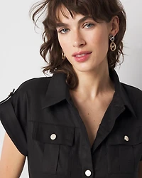 Petite Linen-Blend Short-Sleeve Utility Jumpsuit