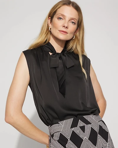 Bubble Hem Tie-Neck Shell