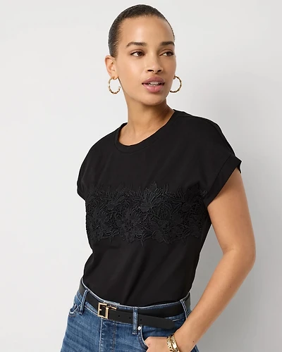Lace Applique Crewneck Tee