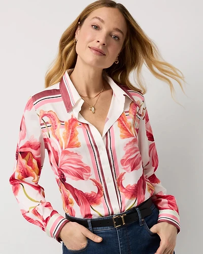 Satin Placed Print Shirt