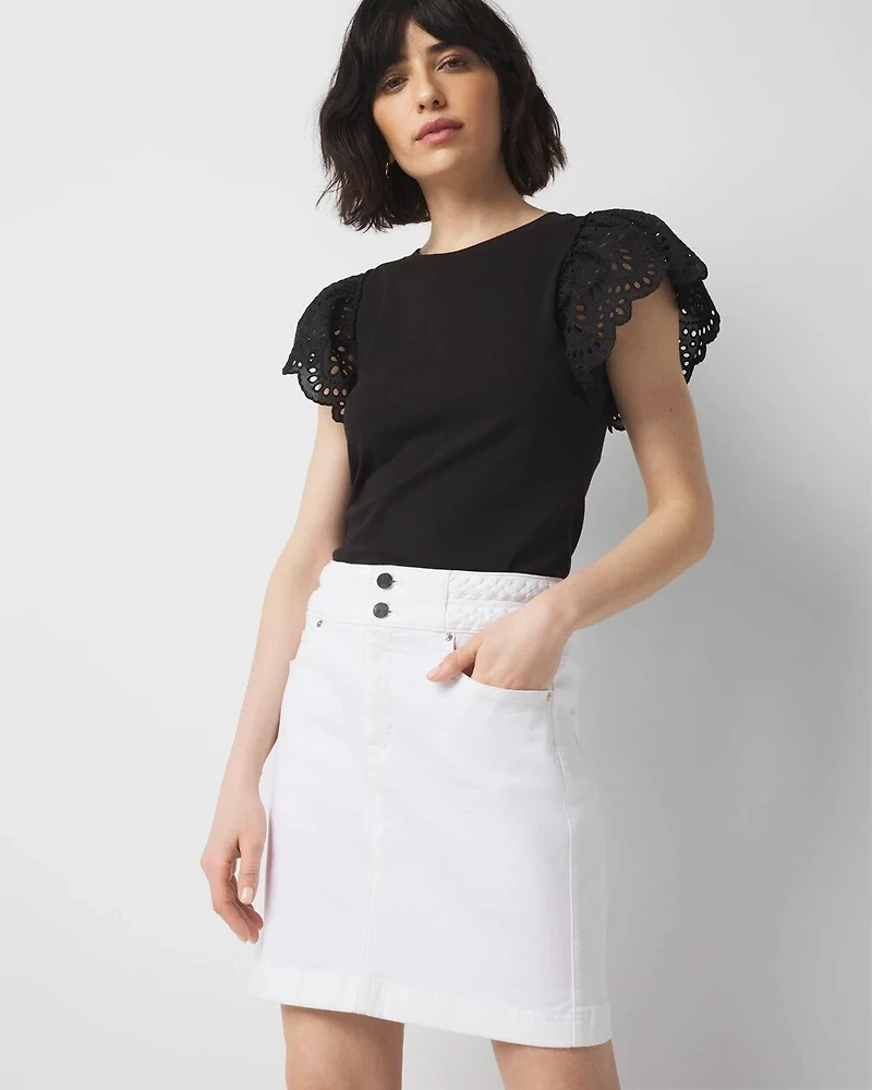 Petite Braided Waist Denim A-Line Miniskirt