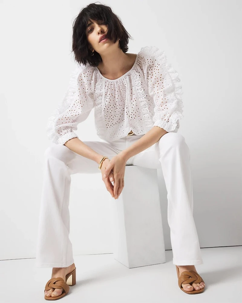 Petite Eyelet & Ruffle Blouse