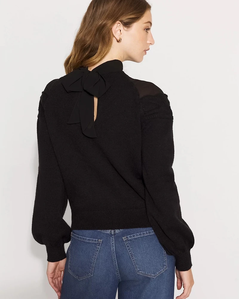 Mockneck Blouson Sleeve Pullover Sweater