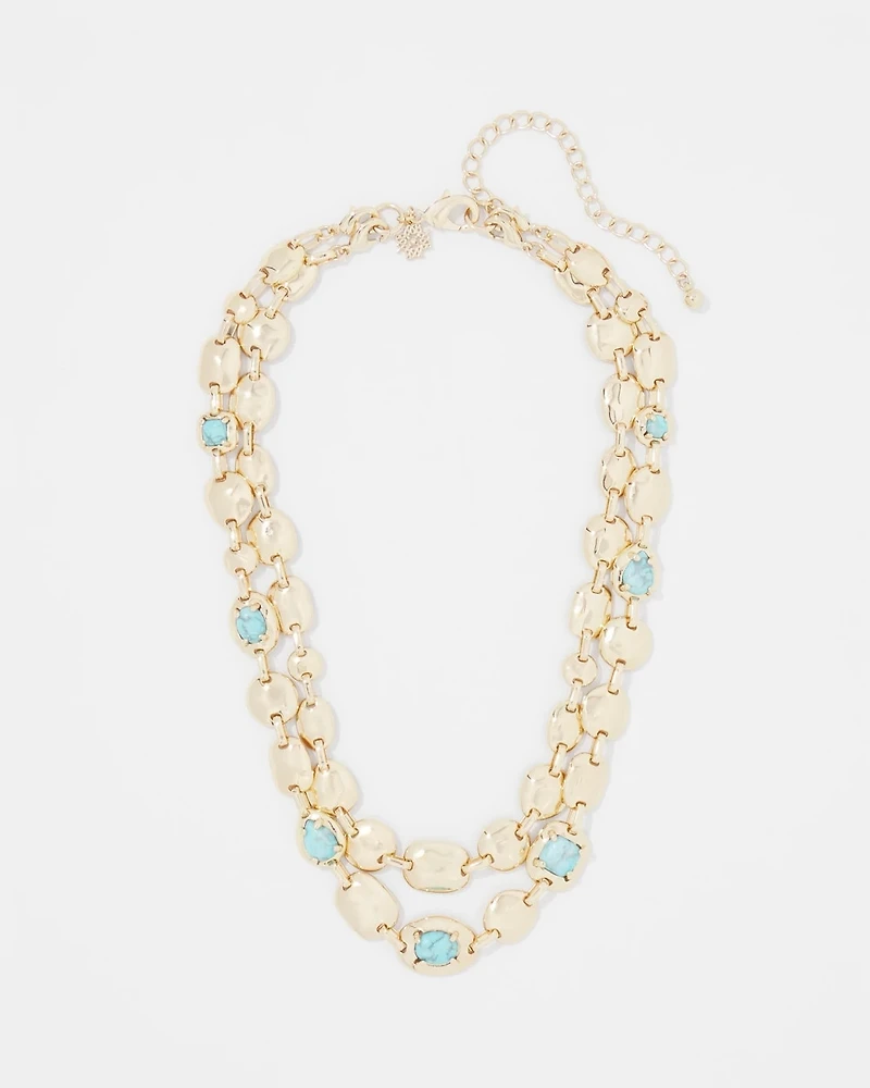Turquoise + Gold Multistrand Necklace