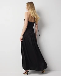 Satin Floral Halter Maxi Dress