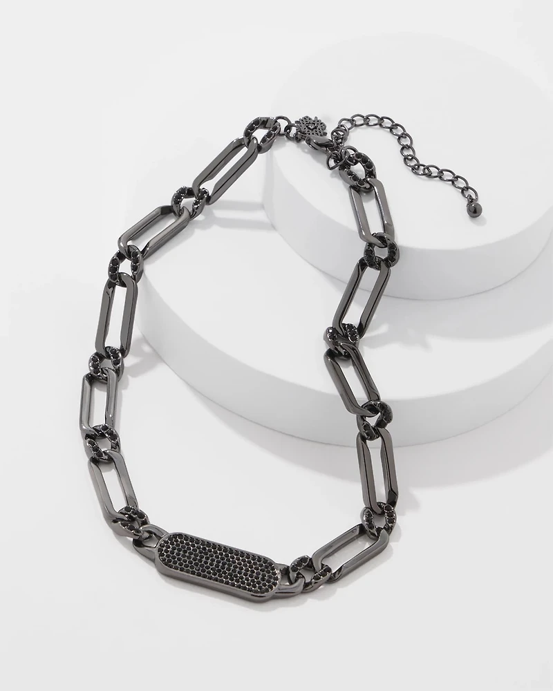 Hematite + Pavé Bar Necklace
