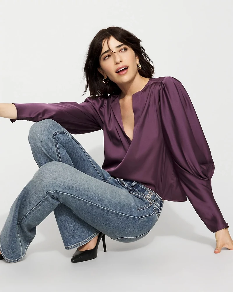 Pleated Sleeve Satin Blouse