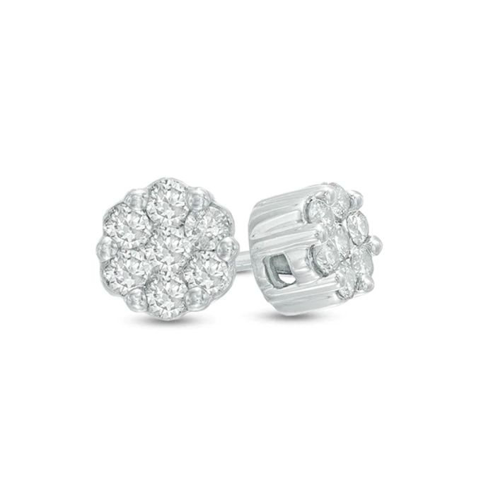 1/5 CT. T.w. Diamond Flower Stud Earrings in 10K White Gold