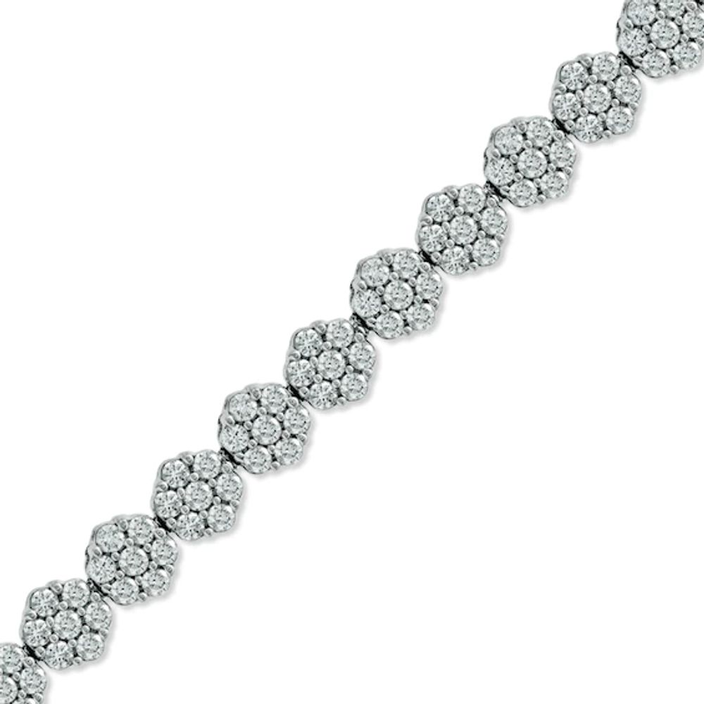 5 CT. T.w. Multi-Diamond Graduated Flower Bracelet in 14K White Gold