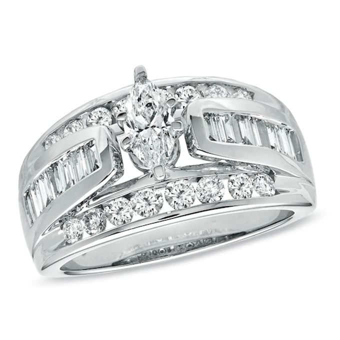 1-1/2 CT. T.w. Marquise Diamond Engagement Ring in 14K White Gold