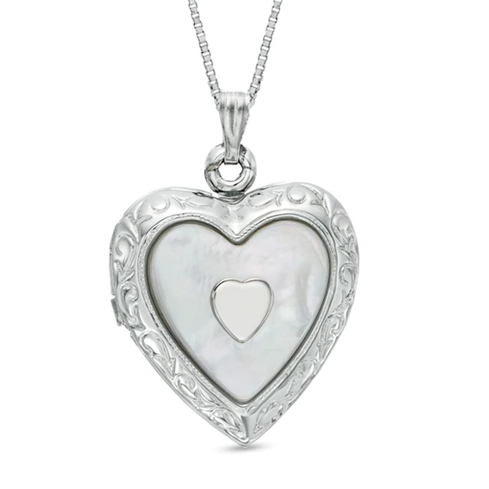 Mother-of-Pearl Heart Locket in Sterling Silver