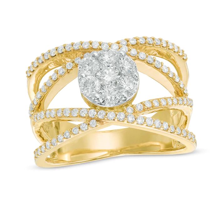 1 CT. T.w. Multi-Diamond Crossover Ring in 14K Two-Tone Gold